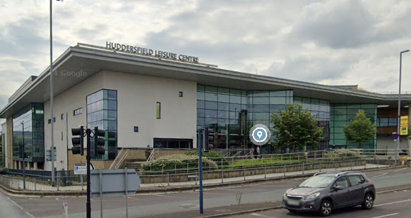 A photo of the outside of Huddersfield Leisure Centre.